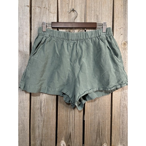 Oysho Pants - Oysho Linen Blend Shorts Size Large Pockets Olive Green Relaxed Minimalist